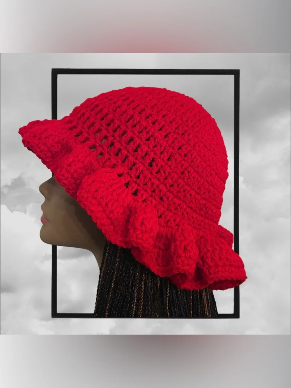 Red Ruffled Handmade Crocheted Bucket Hat - Women's Fashion Accessory